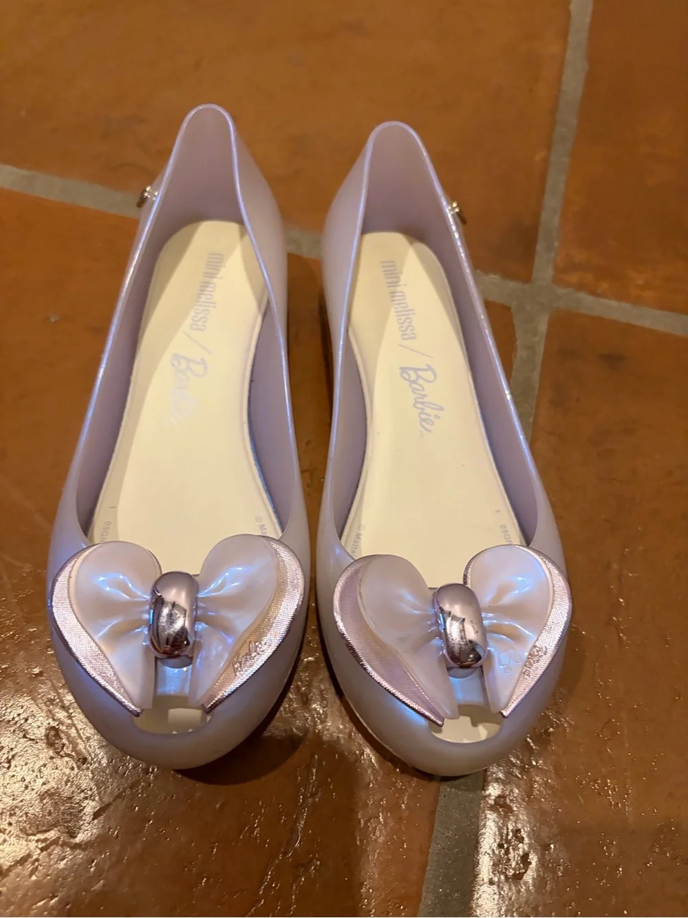 Mini Melissa x Barbie Lilac Girls' Jelly Ballet Flats with Heart Accent Size 2